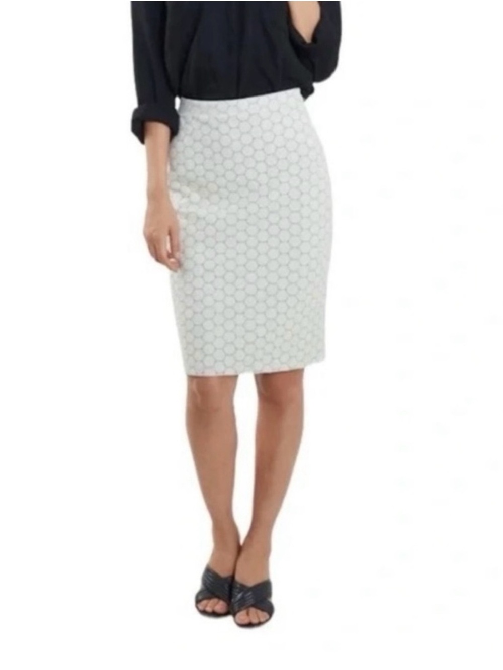 Leota Tabitha Ivory Black Dot Luxe Jacquard Pull On Anthropologie Pencil Skirt S
